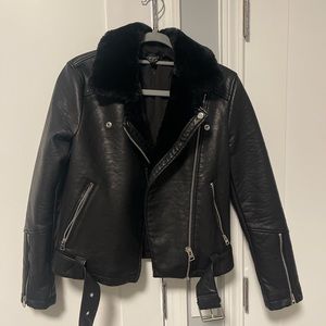 Topshop leather jacket with fur